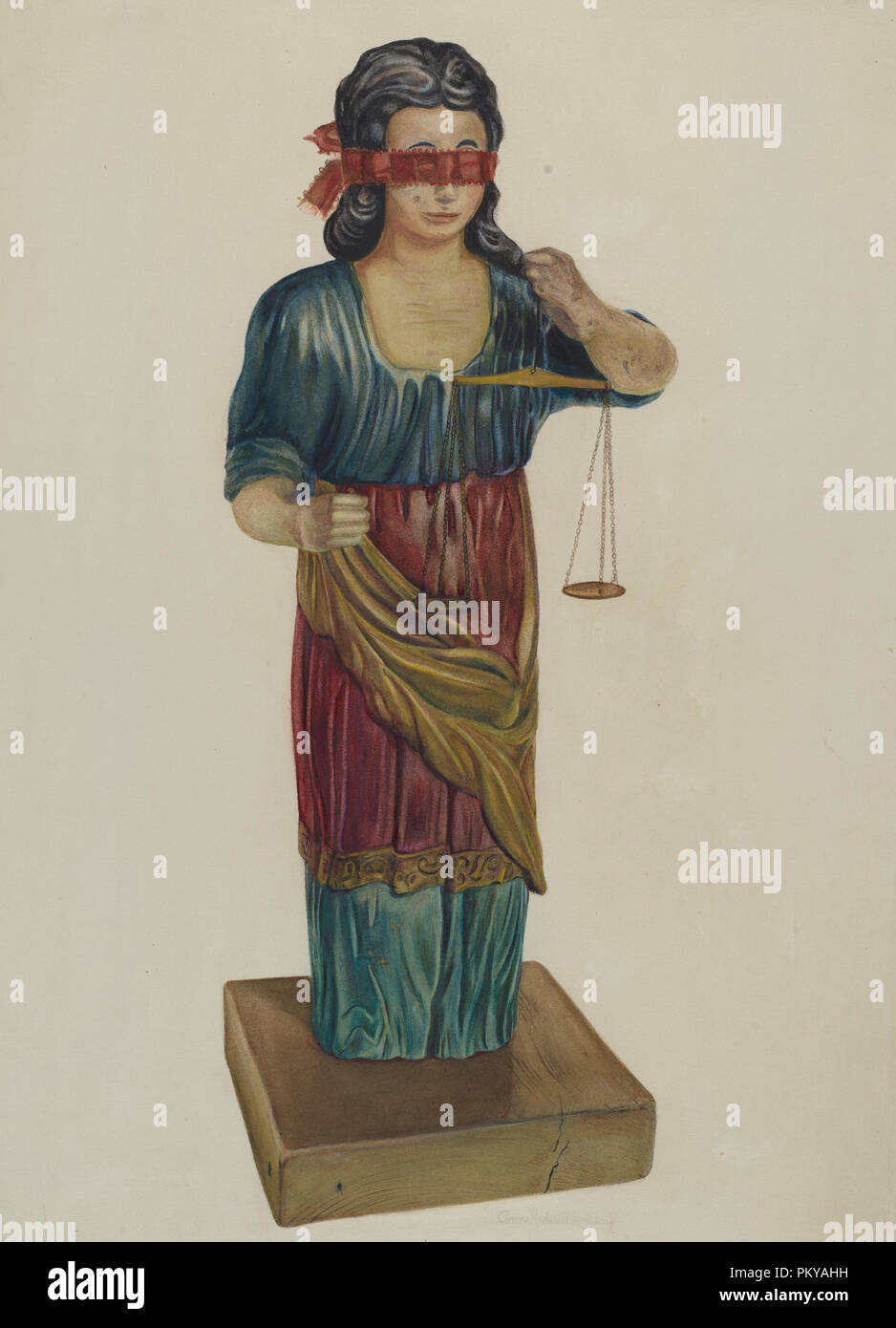 La figura della giustizia. Data: c. 1938. Dimensioni: complessivo: 43,8 x 30,7 cm (17 1/4 x 12 1/16 in.). Medium: acquerello e grafite su carta. Museo: National Gallery of Art di Washington DC. Autore: Elmer R. Kottcamp. Foto Stock