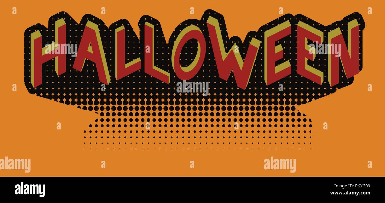 Halloween in stile retrò con proiezione isometrica di lettere. Banner. Titolo di invito. Illustrazione Vettoriale