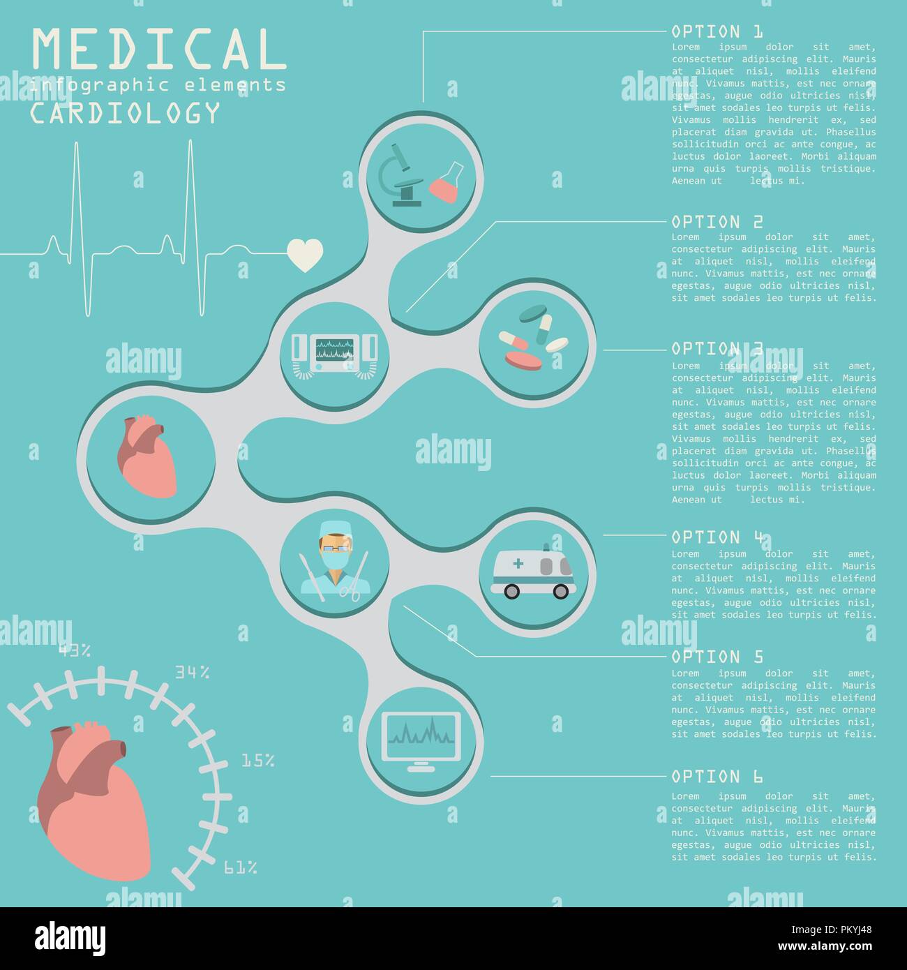 Medico e sanitario, infografico infographics cardiologia. Illustrazione Vettoriale Illustrazione Vettoriale