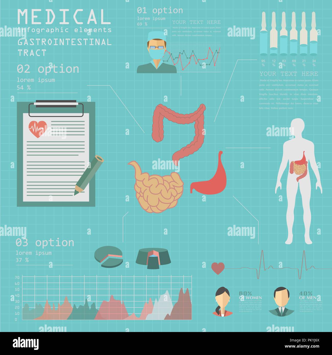 Settore medicale e della salute Una infografica, tratto gastrointestinale infographics. Illustrazione Vettoriale Illustrazione Vettoriale