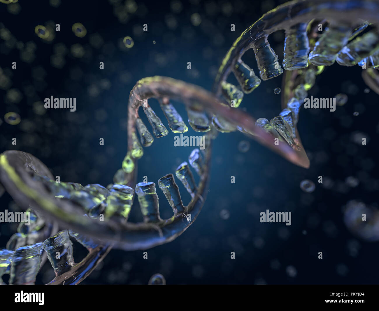 Catena di DNA. Abstract background scientifico. Bella illustraion. La biotecnologia, biochimica, la genetica e il concetto di medicina. Il rendering 3D Foto Stock