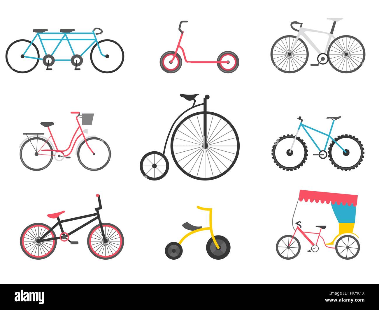 Icona di bicicletta set. I tipi di moto. Illustrazione Vettoriale design piatto Illustrazione Vettoriale