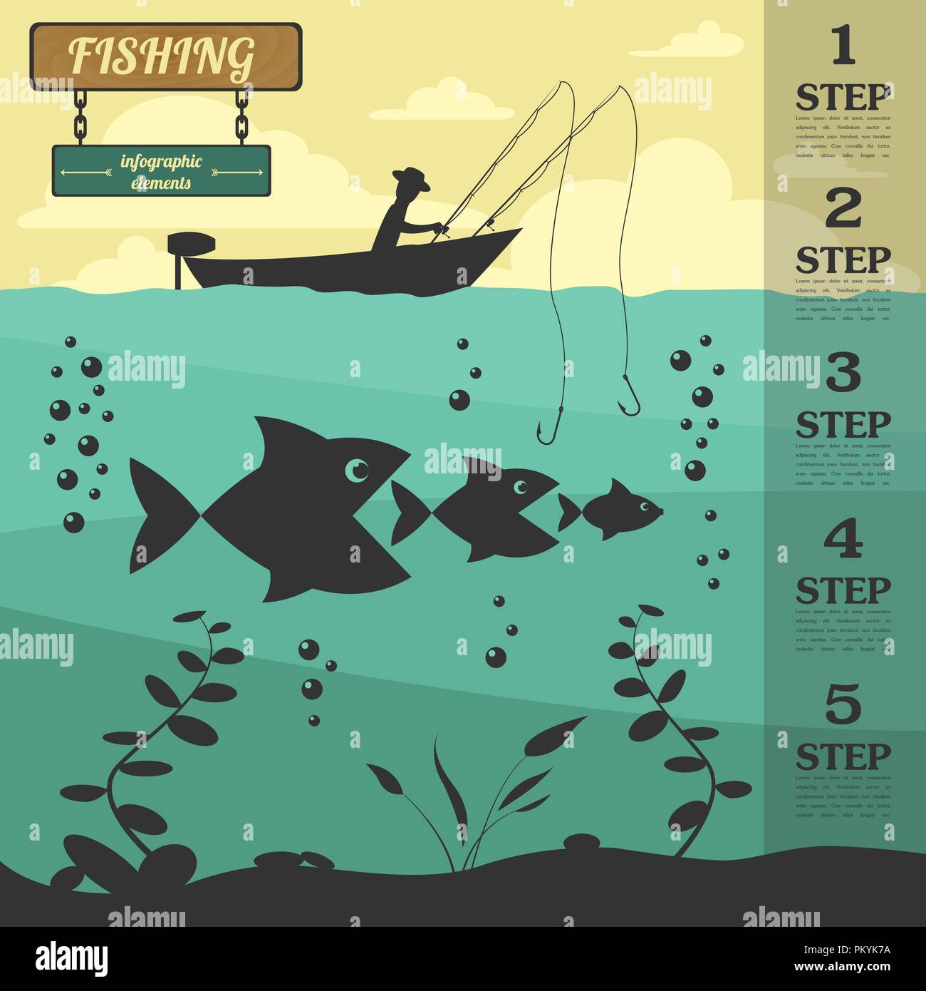 Infografico pesca elementi. Impostare gli elementi per creare il proprio design infografico. Illustrazione Vettoriale Illustrazione Vettoriale