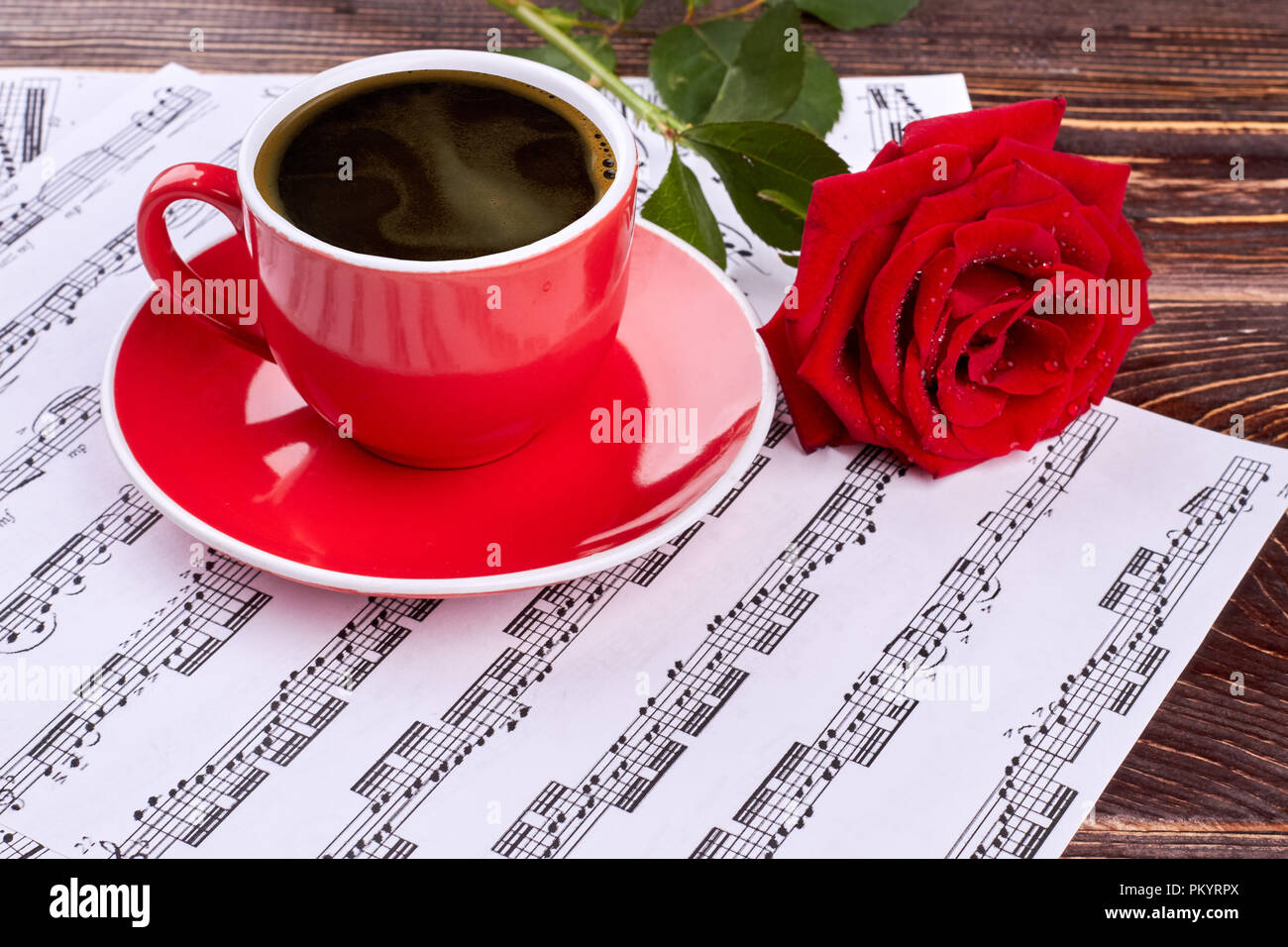 Le note musicali con coppa di rosso e rosa. Foto Stock