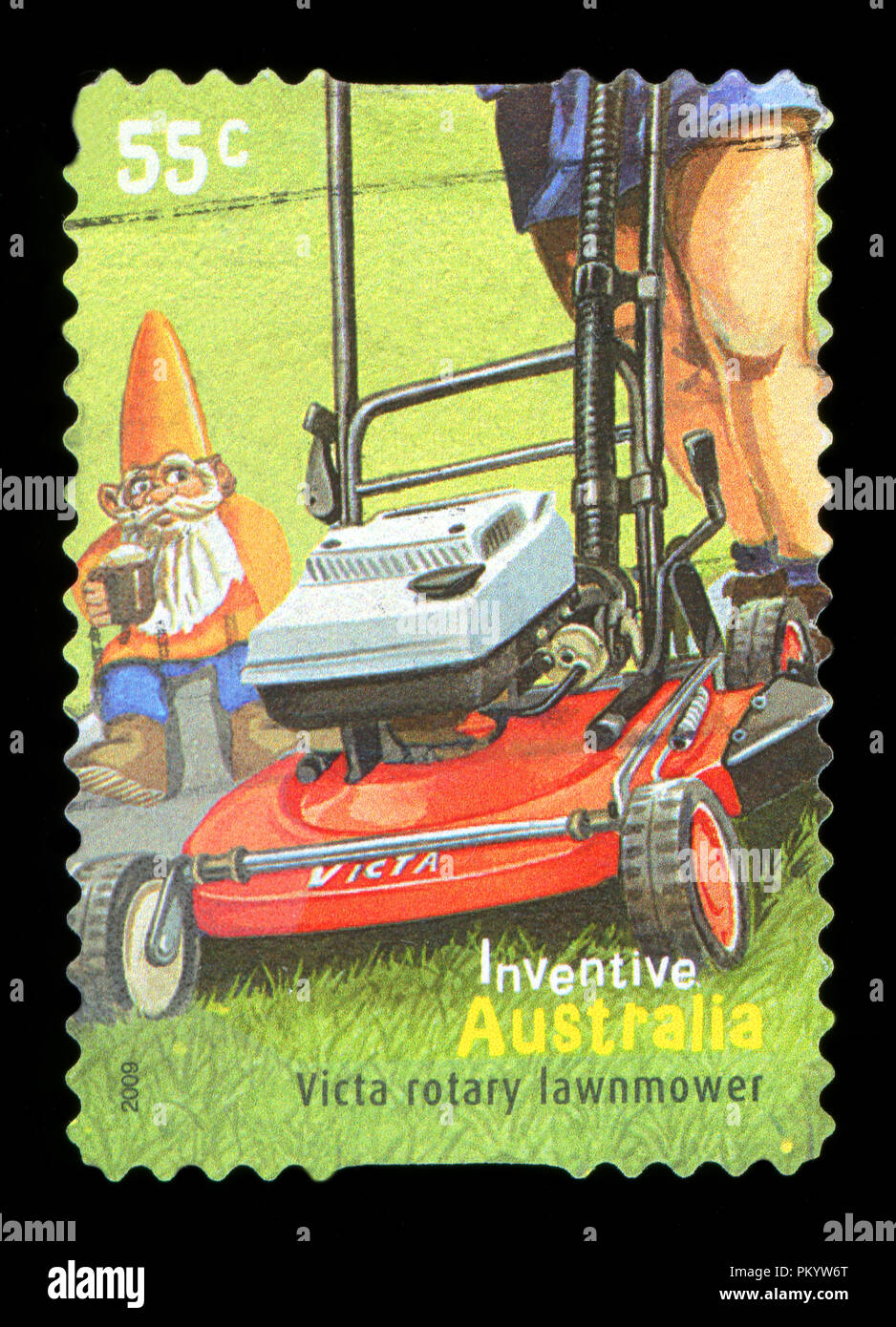 AUSTRALIA - circa 2000: un timbro stampato in Australia dedicato a invenzioni australiano mostra victa tosaerba rotativi, circa 2000. Foto Stock