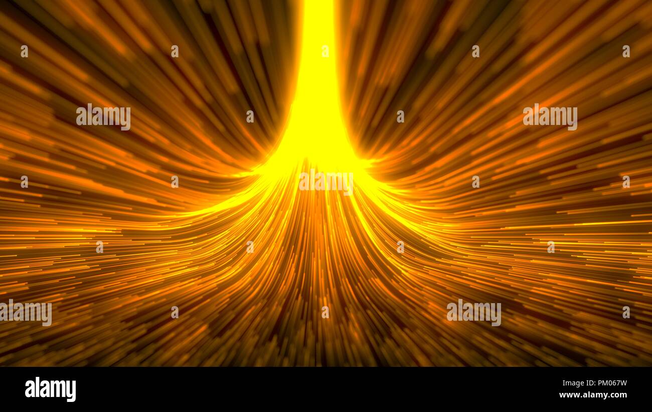 Particelle scorrevoli uno sciame con sentieri incandescente. 3d'illustrazione. Foto Stock