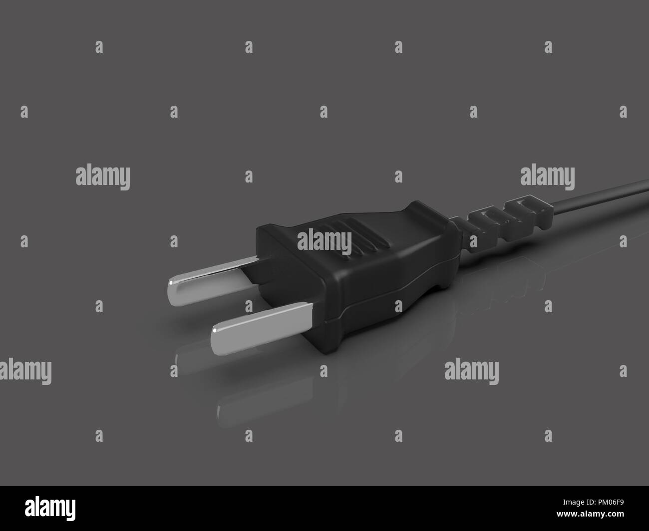 Nero stile US plug 3D su sfondo grigio. Foto Stock