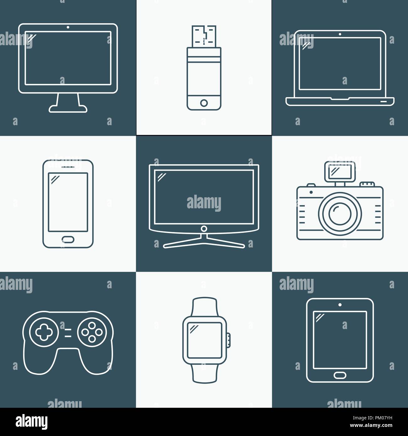Le icone della linea - dispositivi digitali Illustrazione Vettoriale