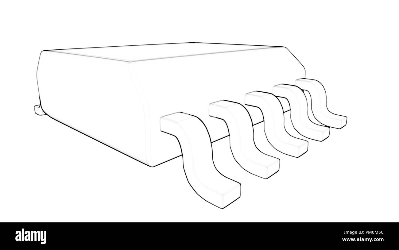 Circuito Electrionic Chip Package SSOP 3d illustrazione schizzo contorno Foto Stock