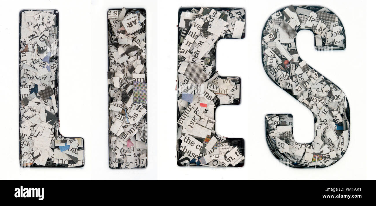 La parola si trova composta di lotti di taglio fino giornale isolato Foto Stock