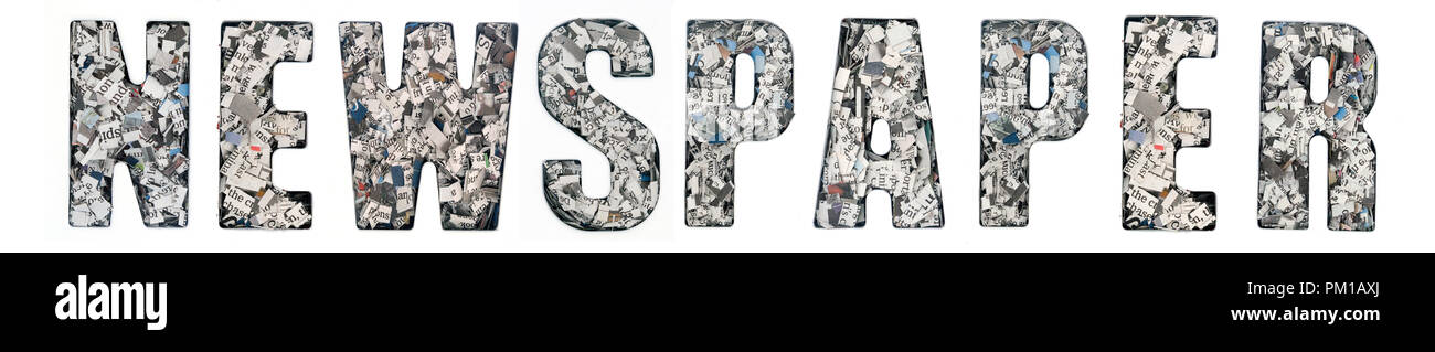 Il giornale di parola composta di lotti di taglio fino giornale isolato Foto Stock