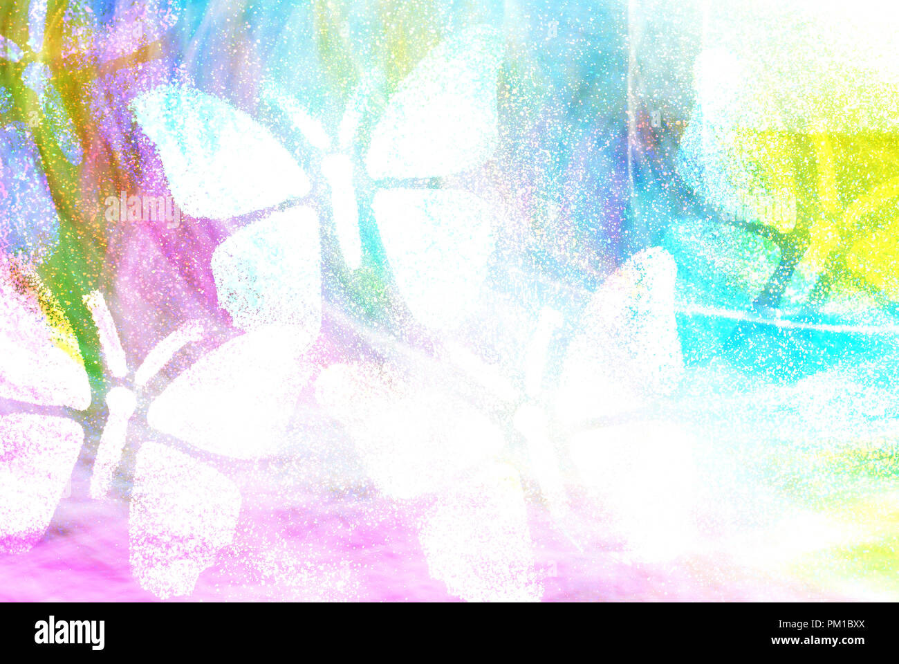 Farfalle bianco su sfondo multicolore Foto Stock