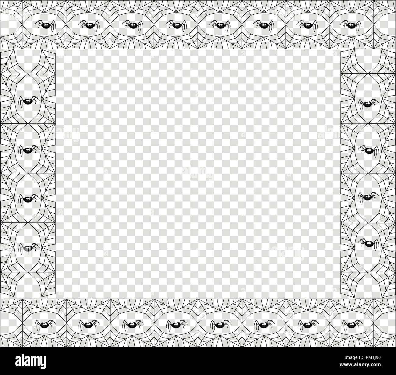Vettore di Halloween piazza elegante nero spiderweb telaio con spazio copia e ragni su sfondo trasparente. Modello per invito, flyer, fhotofram Illustrazione Vettoriale