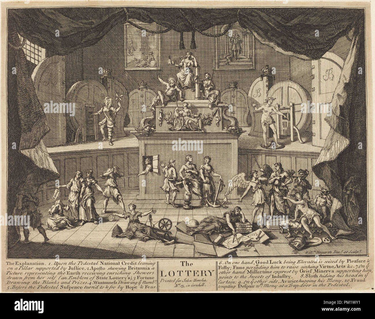 La lotteria. Data: 1721. Medium: attacco e incisione. Museo: National Gallery of Art di Washington DC. Autore: William Hogarth. Foto Stock