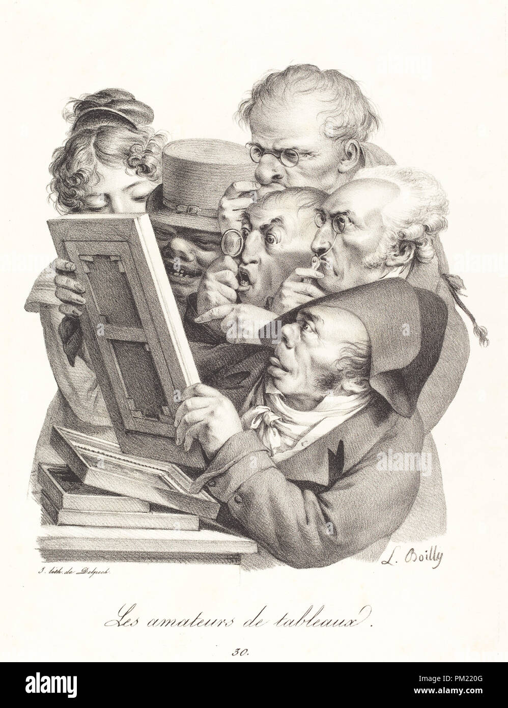 Les amateurs de tableaux (l'immagine appassionati). Data: 1823. Dimensioni: foglio: 35,5 x 25,5 cm (14 x 10 1/16 in.). Medio: litografia pastello in nero su carta intessuta. Museo: National Gallery of Art di Washington DC. Autore: Boilly, Louis-Leopold. Louis Leopold Boilly. Foto Stock