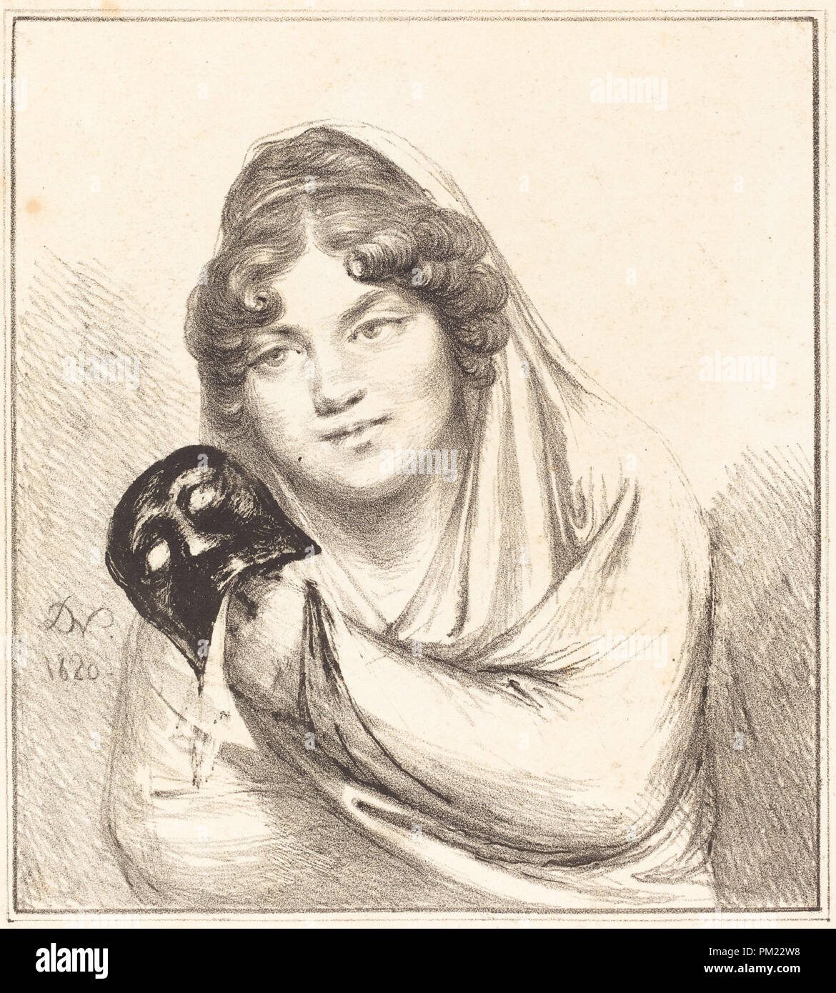 Ragazza con una maschera. Data: 1820. Medium: litografia. Museo: National Gallery of Art di Washington DC. Autore: Vivant Denon. Foto Stock