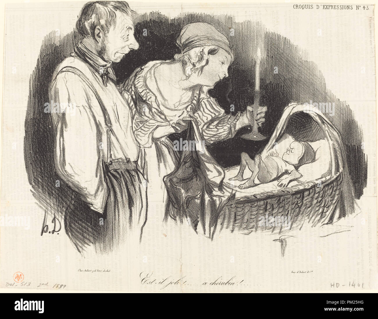 Est-il joli!... ce chérubin!... Data: 1839. Medium: litografia su carta da giornale. Museo: National Gallery of Art di Washington DC. Autore: Honoré Daumier. Foto Stock