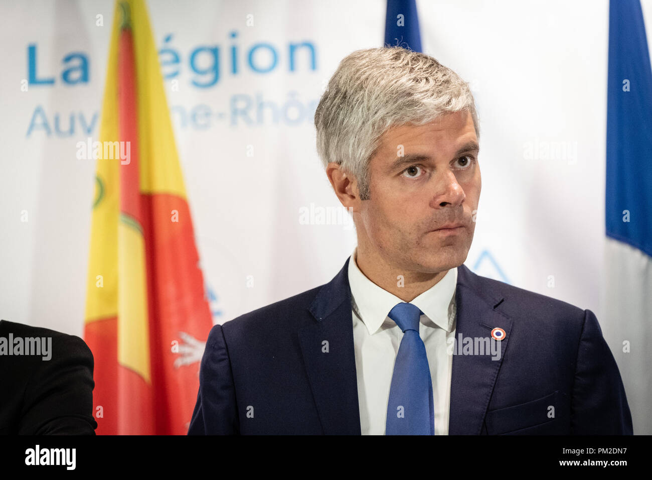 Lione, Francia. Xvii Sep 2018. Ritratto di Laurent Wauquiez presidente del gruppo politico "Les Républicains' e Presidente della Auvergne-Rhône-Alpes regione Credito: FRANCK CHAPOLARD/Alamy Live News Foto Stock