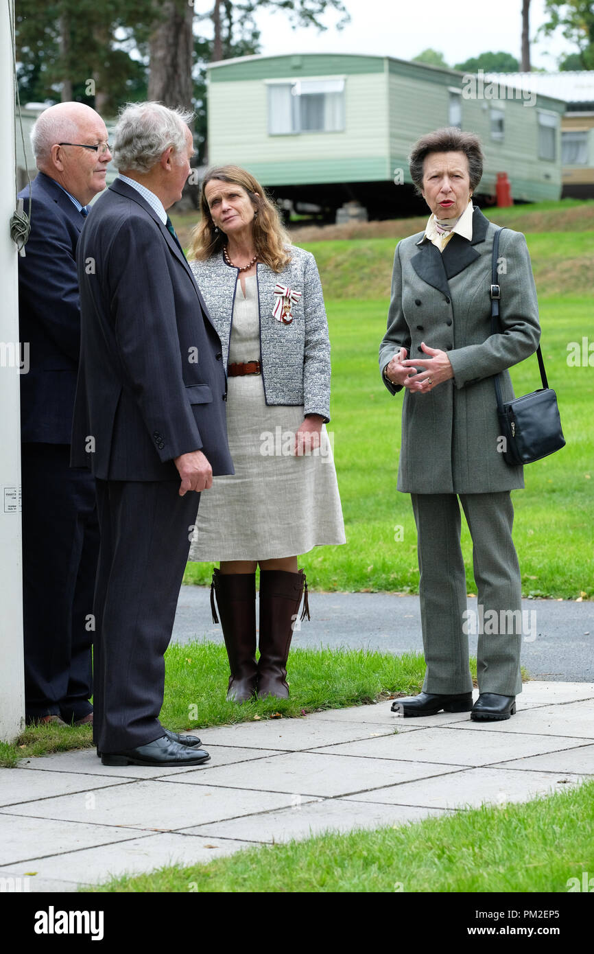 Royal Welsh Showground, Builth Wells, Powys, Galles - Lunedì 17 Settembre 2018 - Anne HRH The Princess Royal arriva al quarantesimo Annuale Nazionale della Associazione di pecora del Galles e della Frontiera di Ram vendite - oltre 5.000 rams saranno messe all'asta oggi a questo grande evento di NSA. Foto Steven Maggio / Alamy Live News Foto Stock