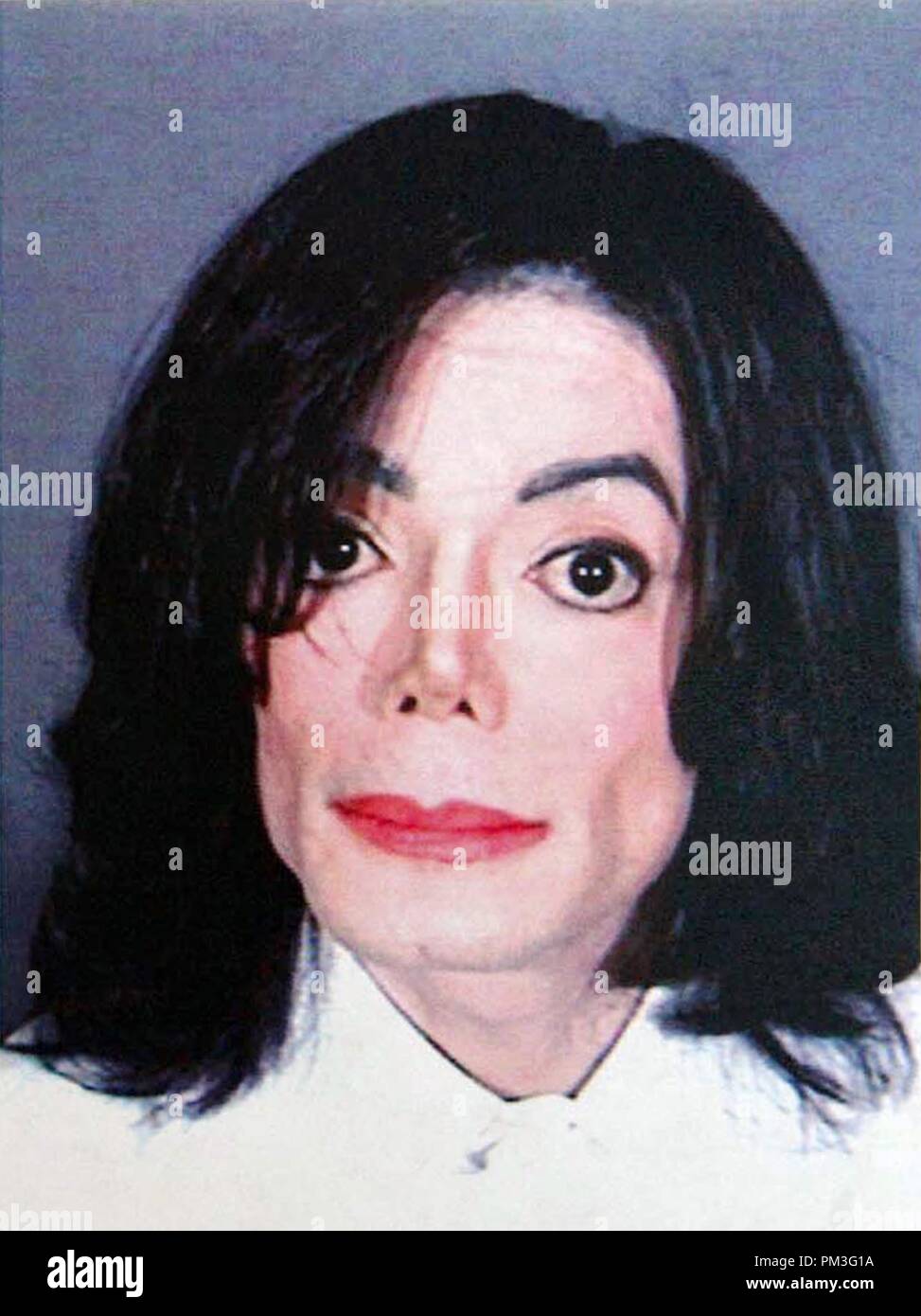 Michael Jackson Mugshot prenotazione. In questa dispensa immagine fornita dalla Santa Barbara dello sceriffo della contea di Office, cantante Michael Jackson è mostrato in un mug shot dopo che egli era stato prenotato su più conta per presunto molestare un bambino, Novembre 20, 2003 iin Santa Barbara, California. Riferimento al file # 30732 319 Foto Stock