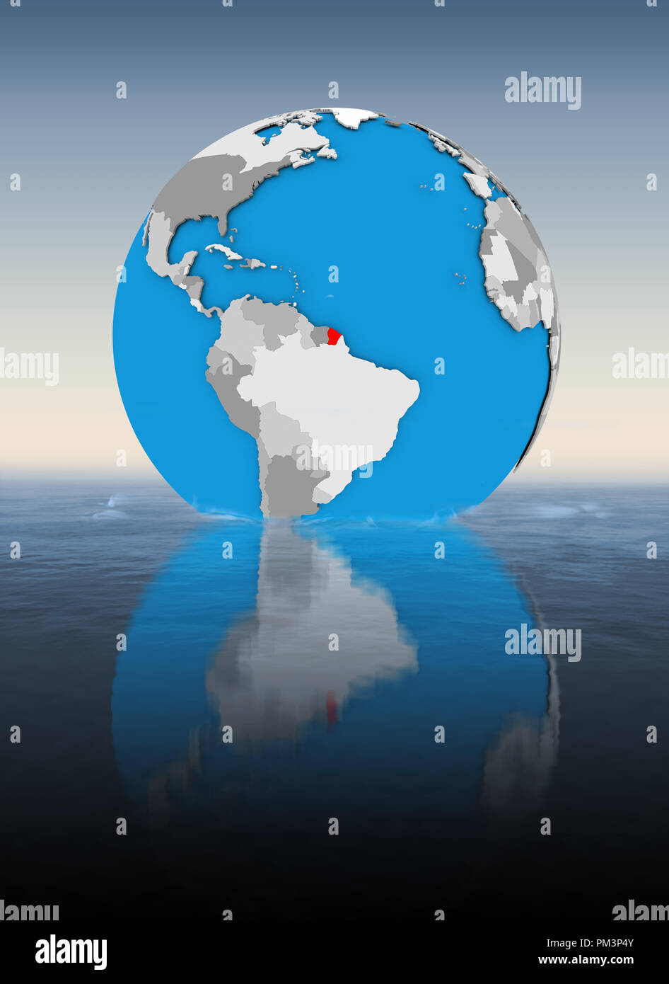 Guiana francese sul globo galleggiante in acqua. 3D'illustrazione. Foto Stock