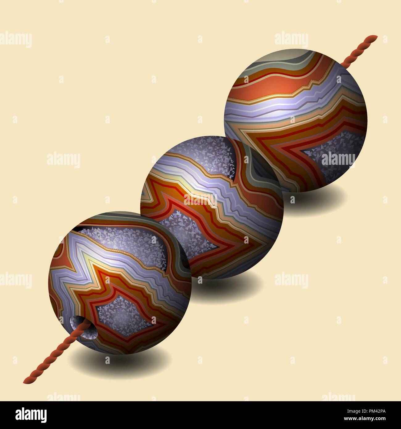 Agata. Tre cordoni di pietra. Pietra preziosa, gemma, minerale. La sezione di druses. Illustrazione Vettoriale. La texture di strati di pietra. Geologia scienc di data mining Illustrazione Vettoriale