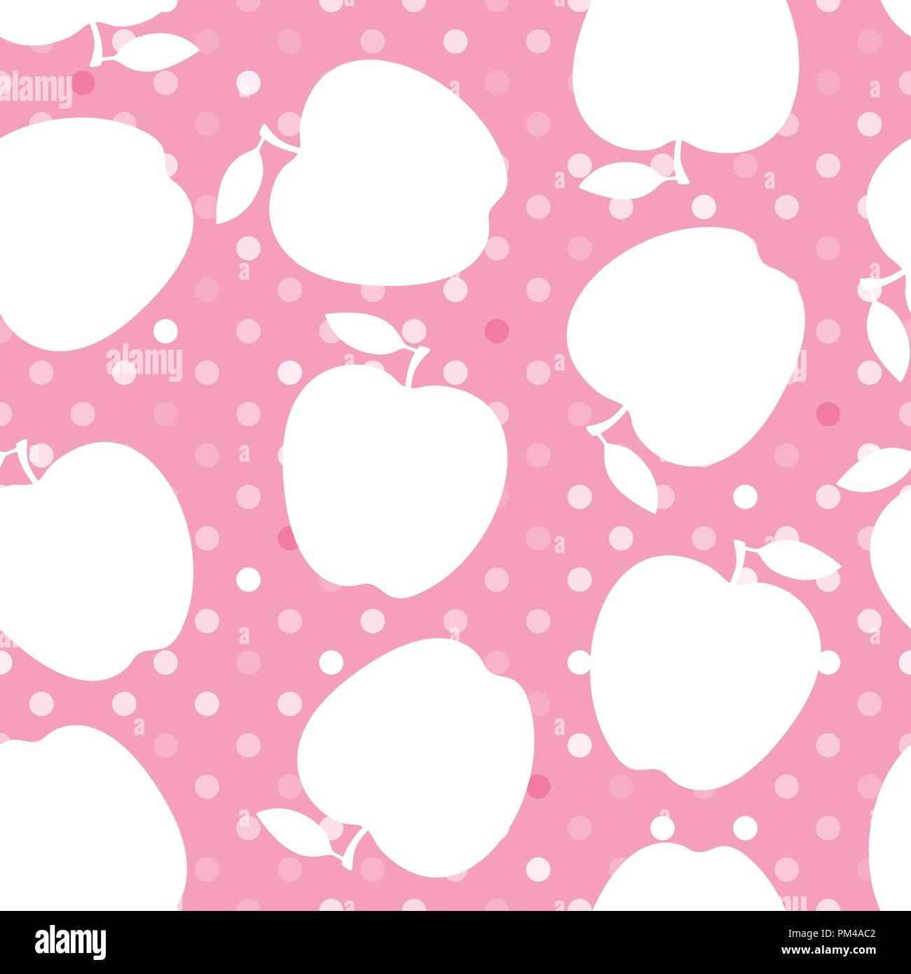Apple silhouette bianca su una rosa polka dot. Modello senza giunture. Illustrazione Vettoriale. Illustrazione Vettoriale