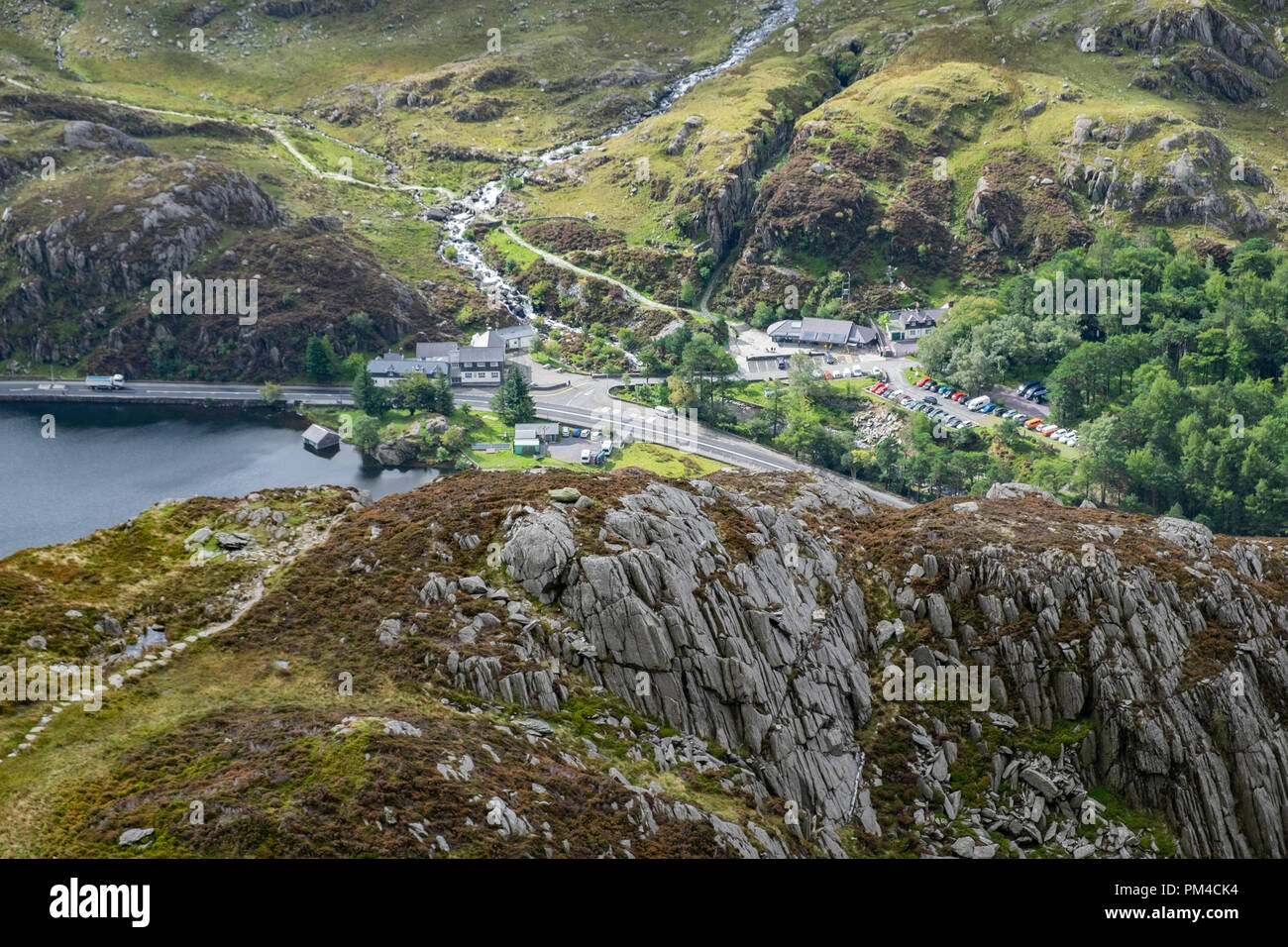 Idwal Cottage, nella valle Ogwen, Snowdonia, il Galles del Nord, Regno Unito Foto Stock