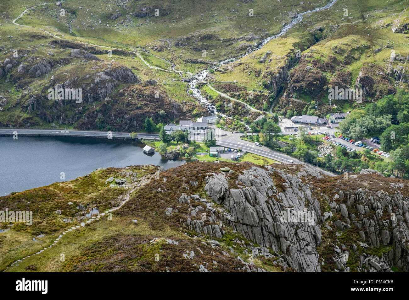 Idwal Cottage, nella valle Ogwen, Snowdonia, il Galles del Nord, Regno Unito Foto Stock