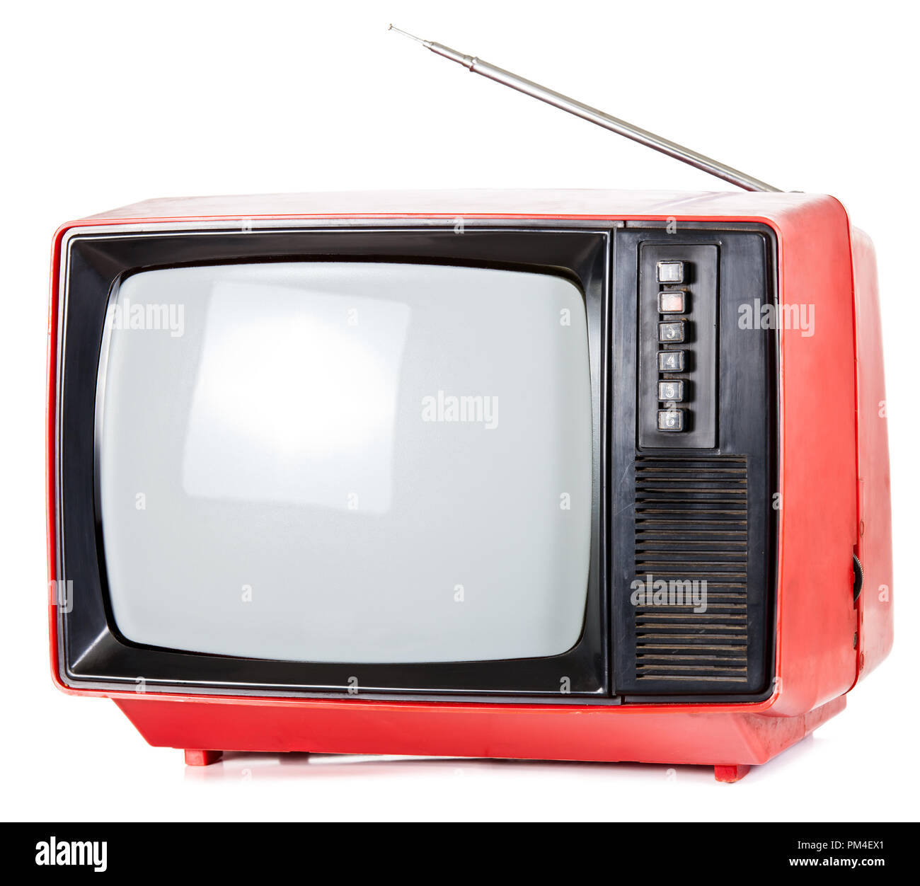 Vintage rosso set televisivi isolati su sfondo bianco Foto Stock