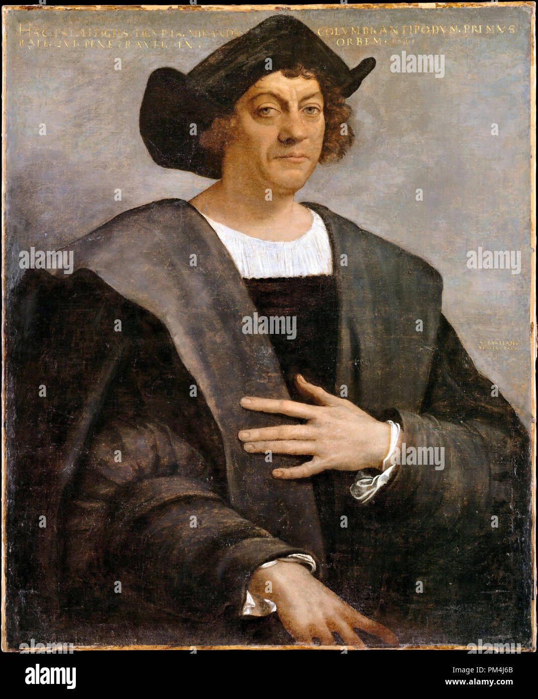 Un ritratto postumo di Cristoforo Colombo dipinto nel 1519 dal Rinascimento italiano pittore Sebastiano Del Piombo, a Roma a Palazzo Venezia. Pittura currenyly risiede al Metropolitan Museum of Art di New York, NY Riferimento File # 1003 559 THA Foto Stock