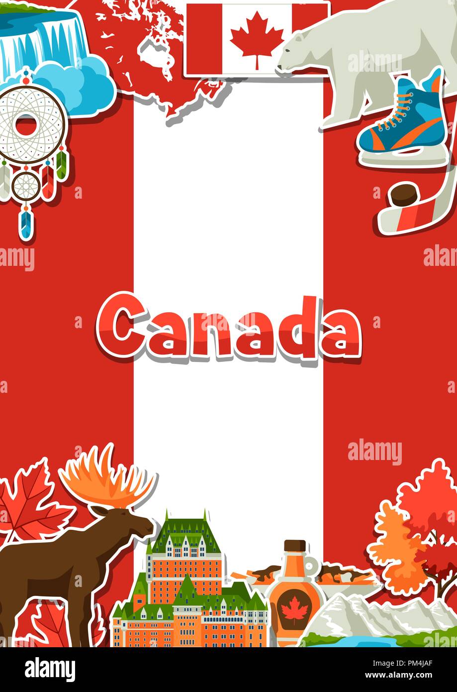 Canada sticker design dello sfondo. Illustrazione Vettoriale