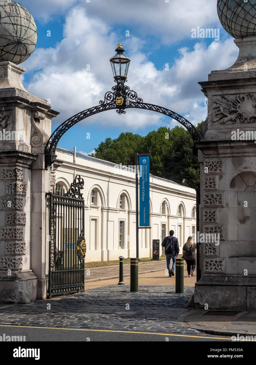LONDRA, Regno Unito - 25 AGOSTO 2018: Ingresso all'Old Royal Naval College di Greenwich Foto Stock