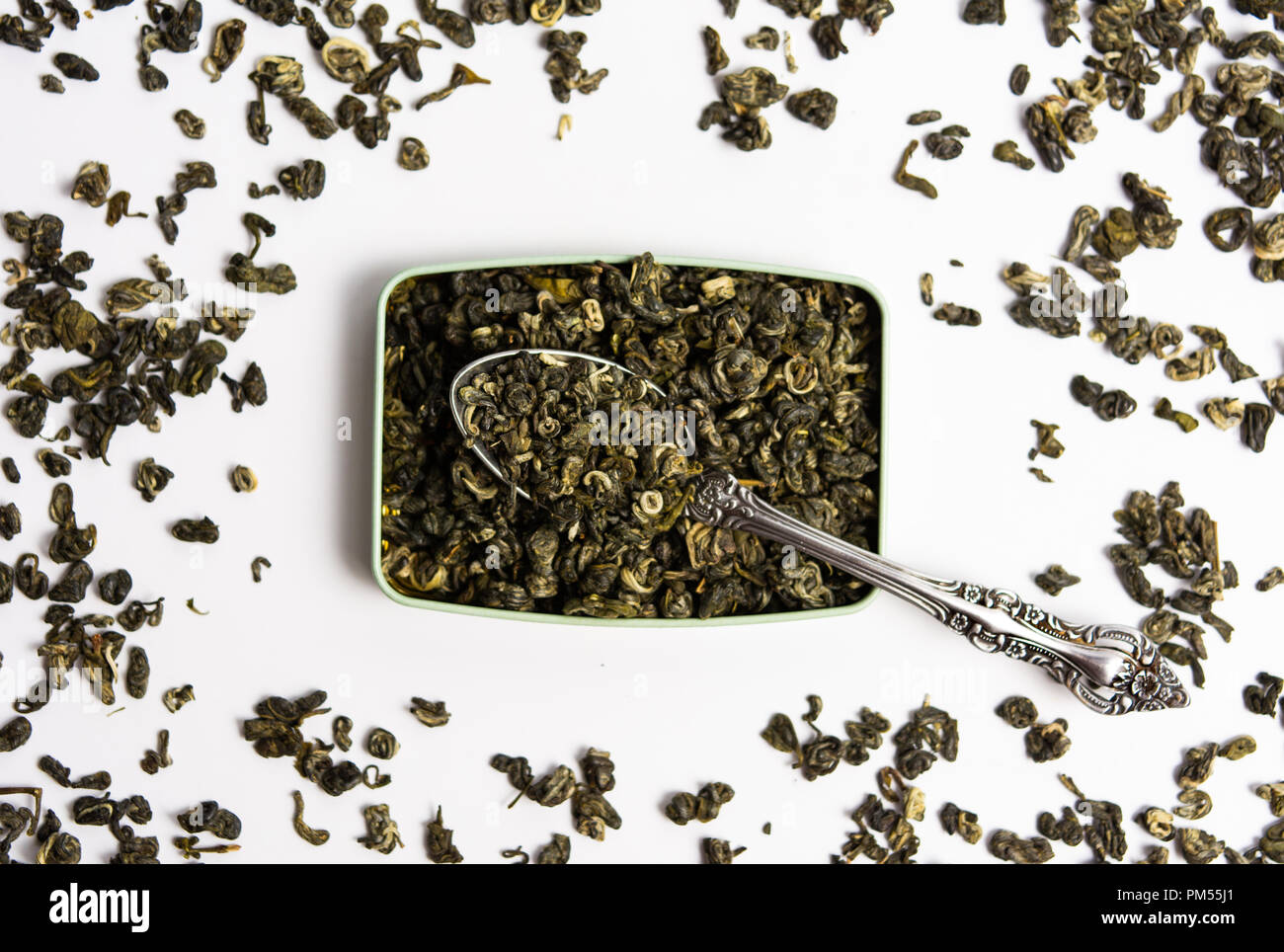 Il tè verde di erbe nel possibile vista superiore Foto Stock