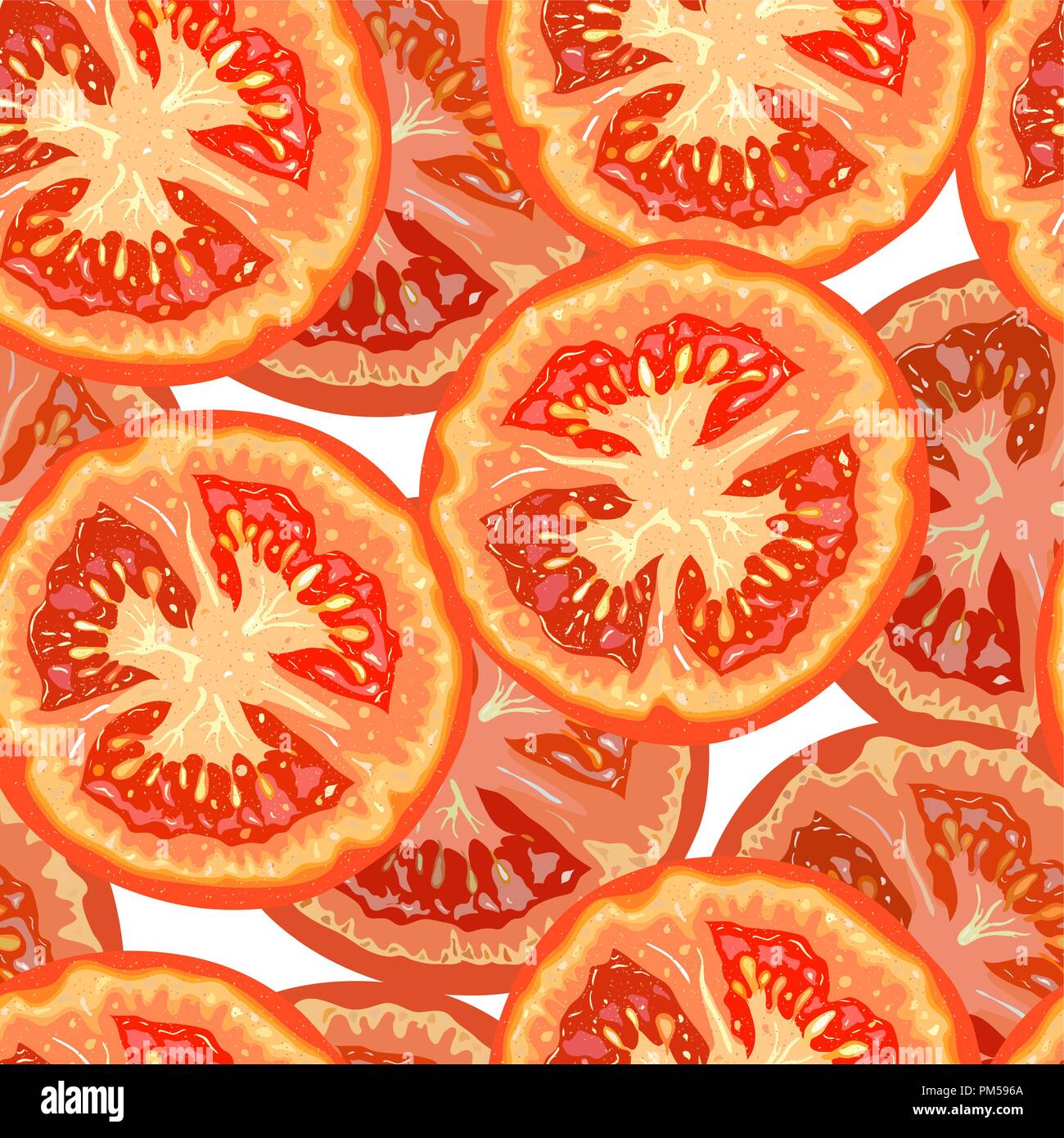 Vector seamless pattern di fette di pomodoro su sfondo bianco Illustrazione Vettoriale