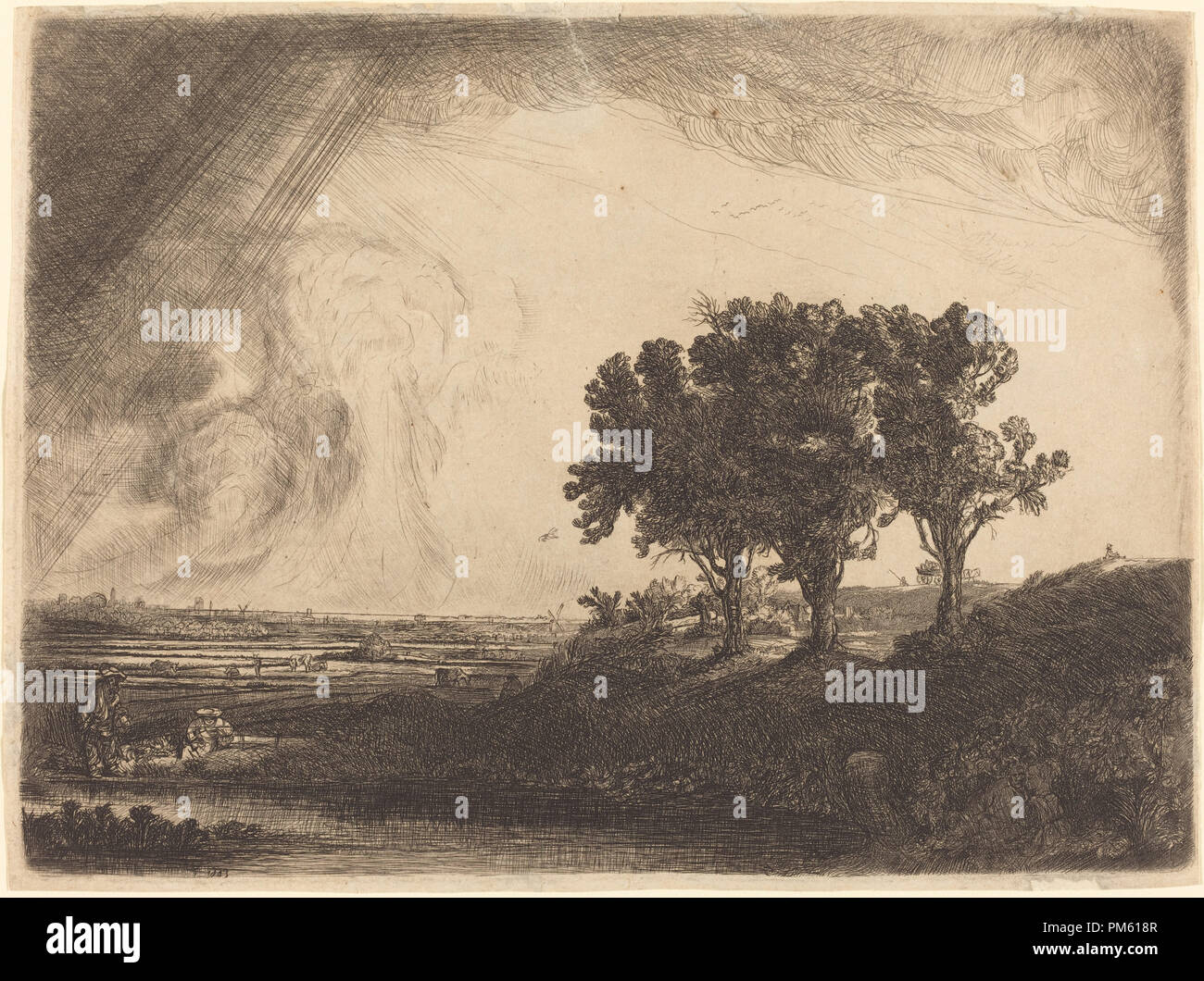 I tre alberi. Datata xviii secolo. Medium: attacco, con la puntasecca e bulino. Museo: National Gallery of Art di Washington DC. Author: William Byron dopo Rembrandt van Rijn. Foto Stock