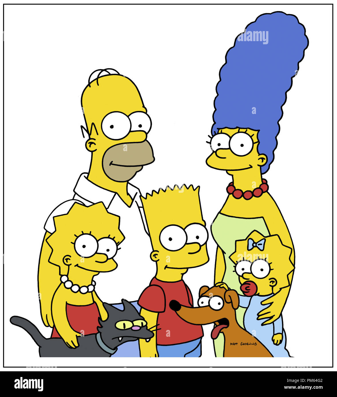 Film still / Pubblicità foto da "The Simpsons' di Homer, Marge, Maggie, Santa's Little Helper, Bart, Snowball II e Lisa 2000 File riferimento # 30846098THA per solo uso editoriale - Tutti i diritti riservati Foto Stock