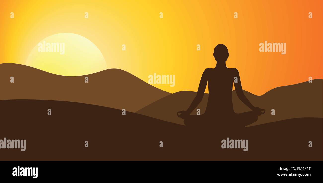 Persona meditando di alta montagna in sunset sfondo illustrazione vettoriale EPS10 Illustrazione Vettoriale