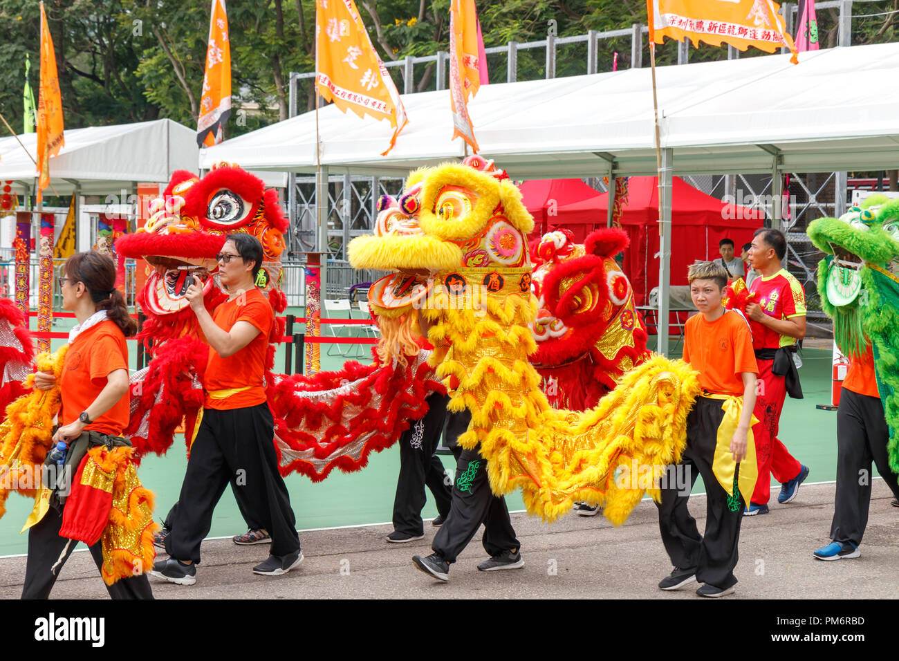 Hong Kong - Luglio 01, 2018: Dragon e Lion il carnevale al Victoria Park Foto Stock