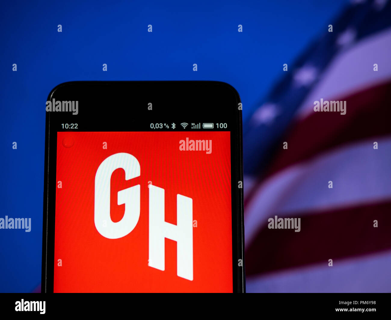 GrubHub visto il logo visualizzato su un telefono intelligente. Grubhub Inc. è un on line e cibo mobile-società di ordinazione che collega diners con ristoranti locali. In base a Chicago, la società ha più di 14 milioni di active diners e circa 80.000 ristorante partner in oltre 1.600 città attraverso gli Stati Uniti e il Regno Unito. Foto Stock