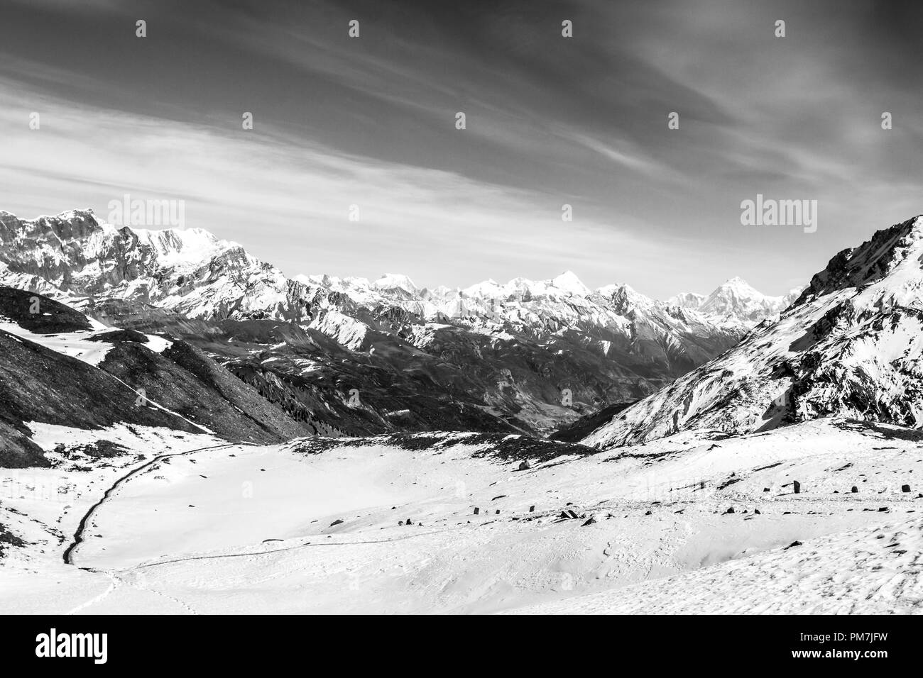 Sulla strada in direzione del lago Tilicho, Nepal, Himalaya, Annapurna Conservation Area Foto Stock