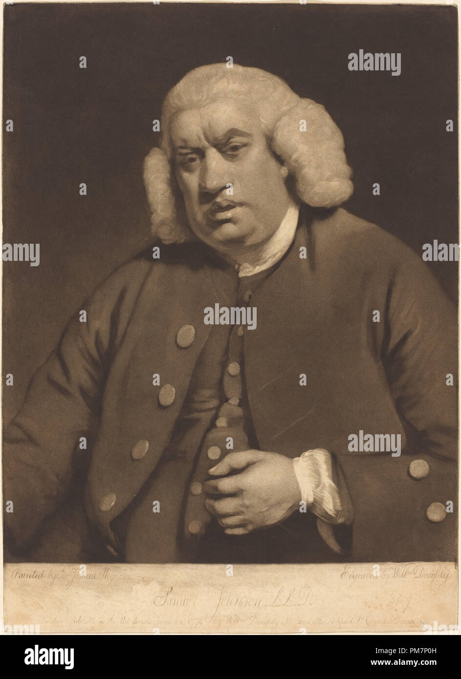 Samuel Johnson. Data: 1779. Medium: mezzatinta. Museo: National Gallery of Art di Washington DC. Author: William Doughty dopo Sir Joshua Reynolds. Foto Stock