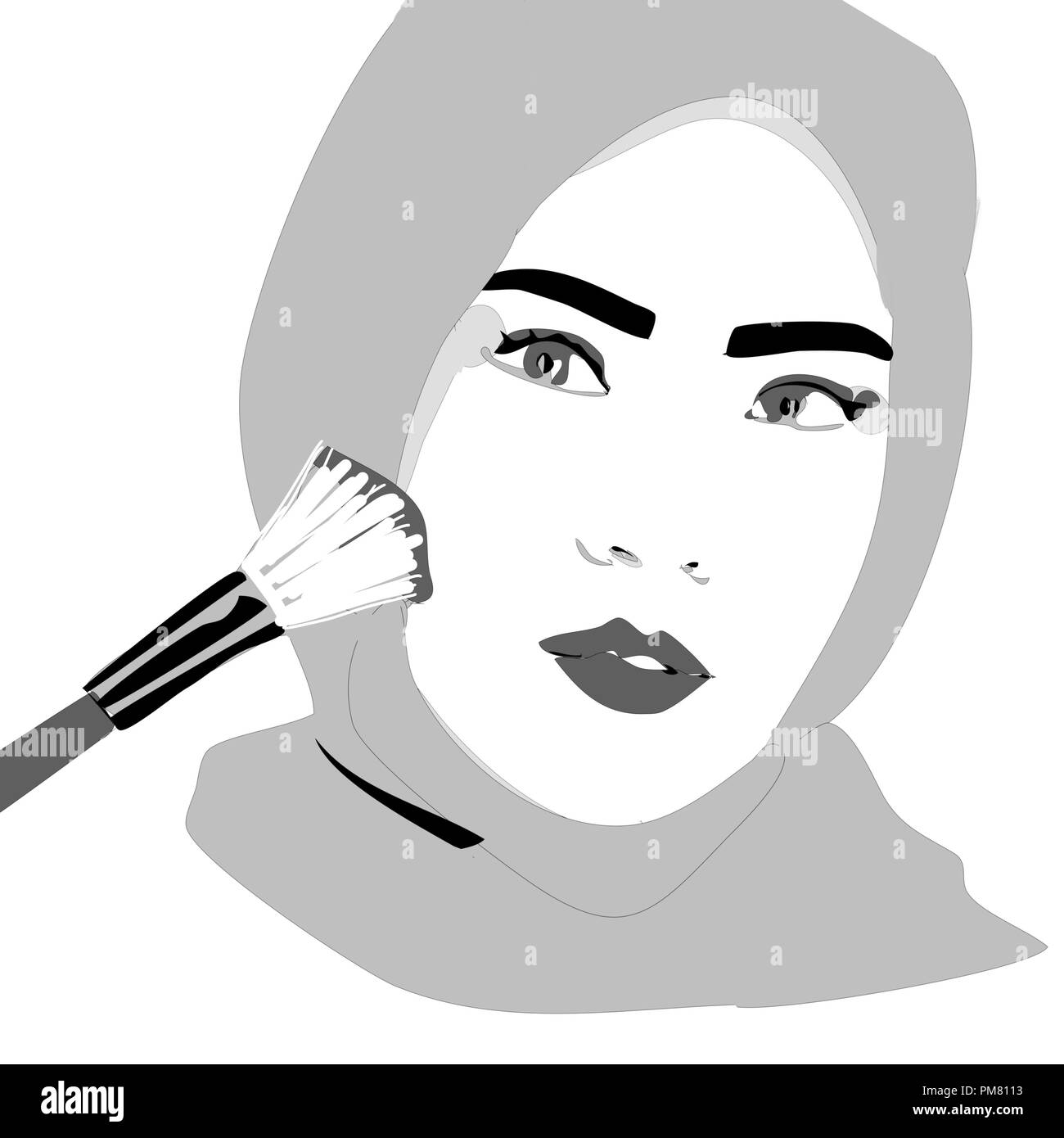 Arabo o donna musulmana mettendo sul make up con spazzola Foto Stock