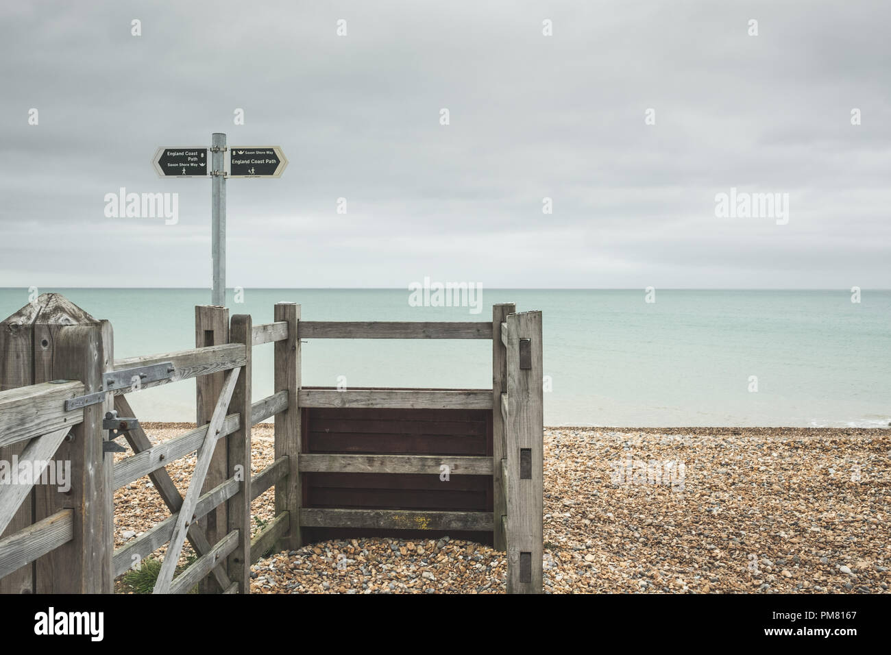 Inghilterra Coast Path, Saxon Shore Way, Sandwich Bay, Kent, Regno Unito Foto Stock