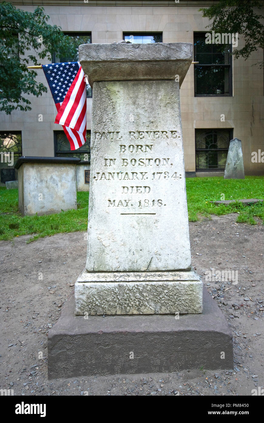 Tomba di Paul Revere (1734-1818) presso il granaio di terra di seppellimento di Boston, la contea di Suffolk, Massachusetts, STATI UNITI D'AMERICA Foto Stock
