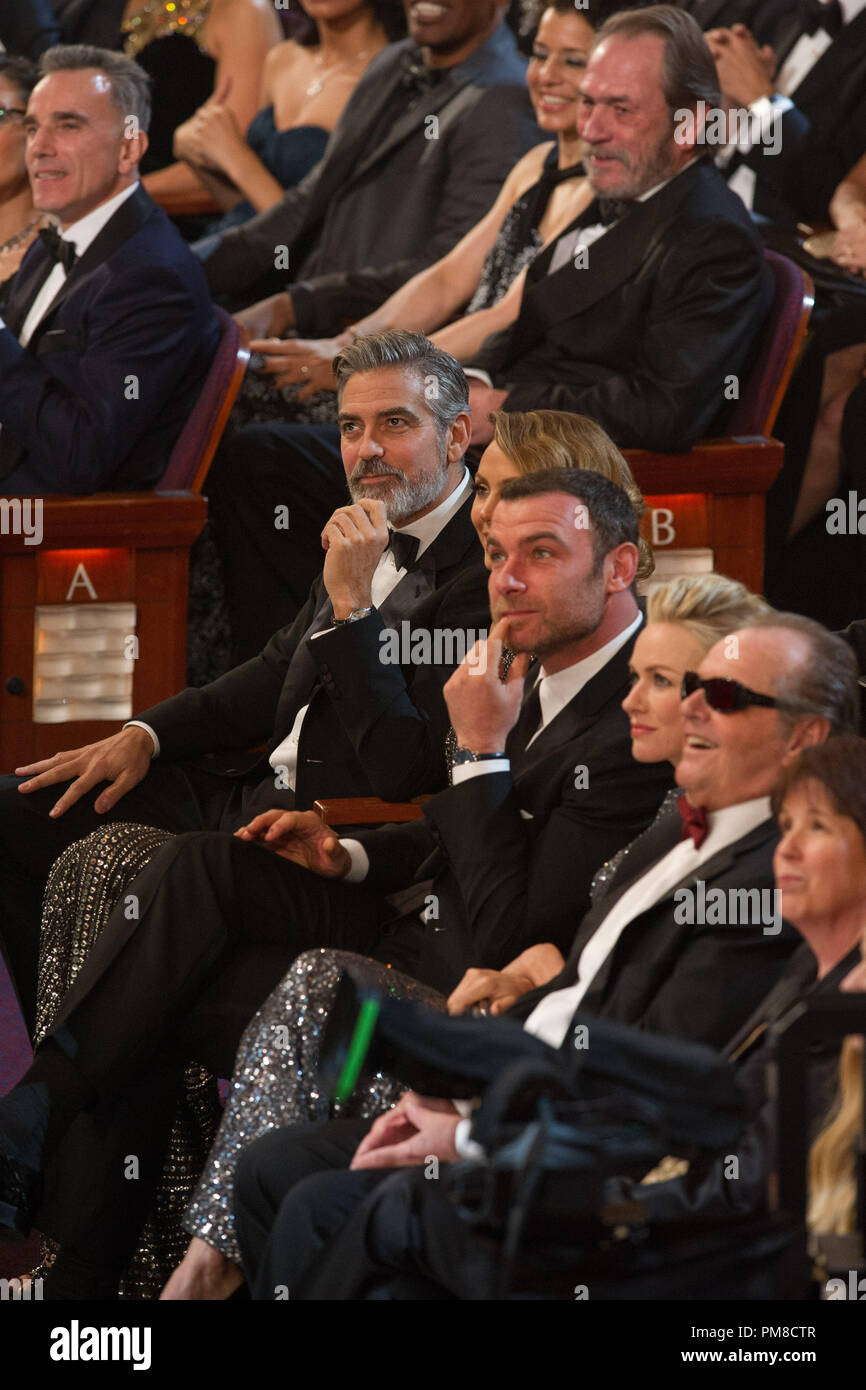 George Clooney, Liev Schreiber, Naomi Watts, Oscar®-candidato per l'attrice in un ruolo di leader e Jack Nicholson frequentare l'OSCAR® al Dolby® Theatre in Hollywood, CA, 24 febbraio 2013. Foto Stock