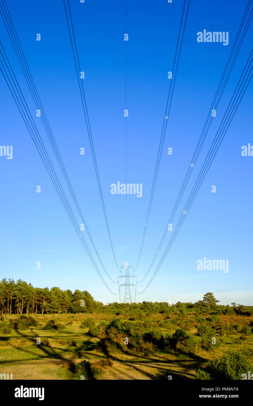 Una torre di trasmissione o power tower è una struttura alta, di solito un acciaio torre tralicciata, utilizzato per il supporto di una linea elettrica aerea. Essi sono utilizzati in alto- Foto Stock