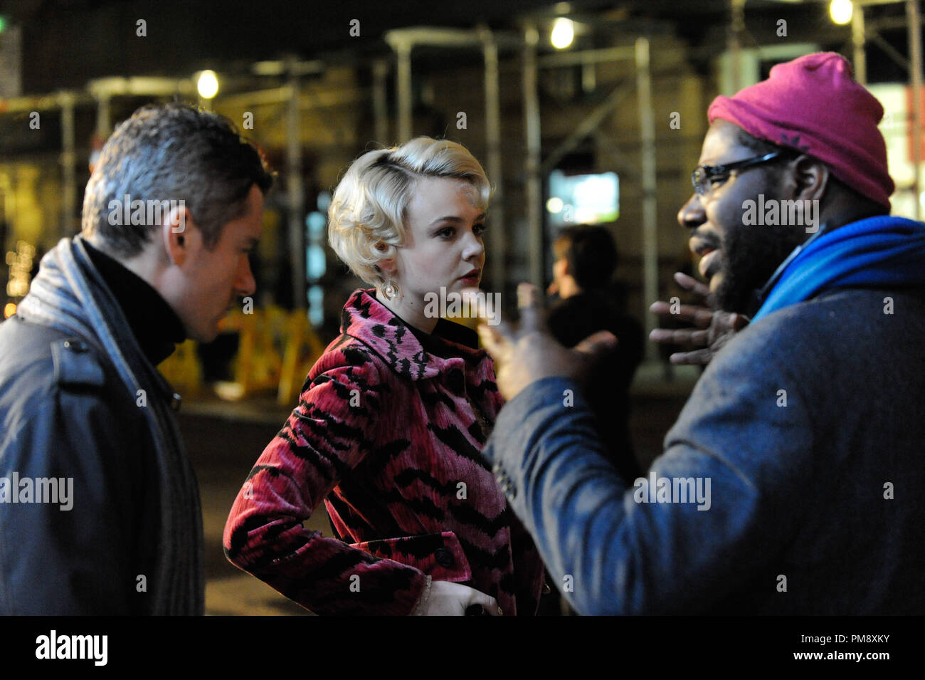 Scrittore e regista Steve McQueen e attori Carey Mulligan e James Badge Dale sul set di vergogna. Foto Stock