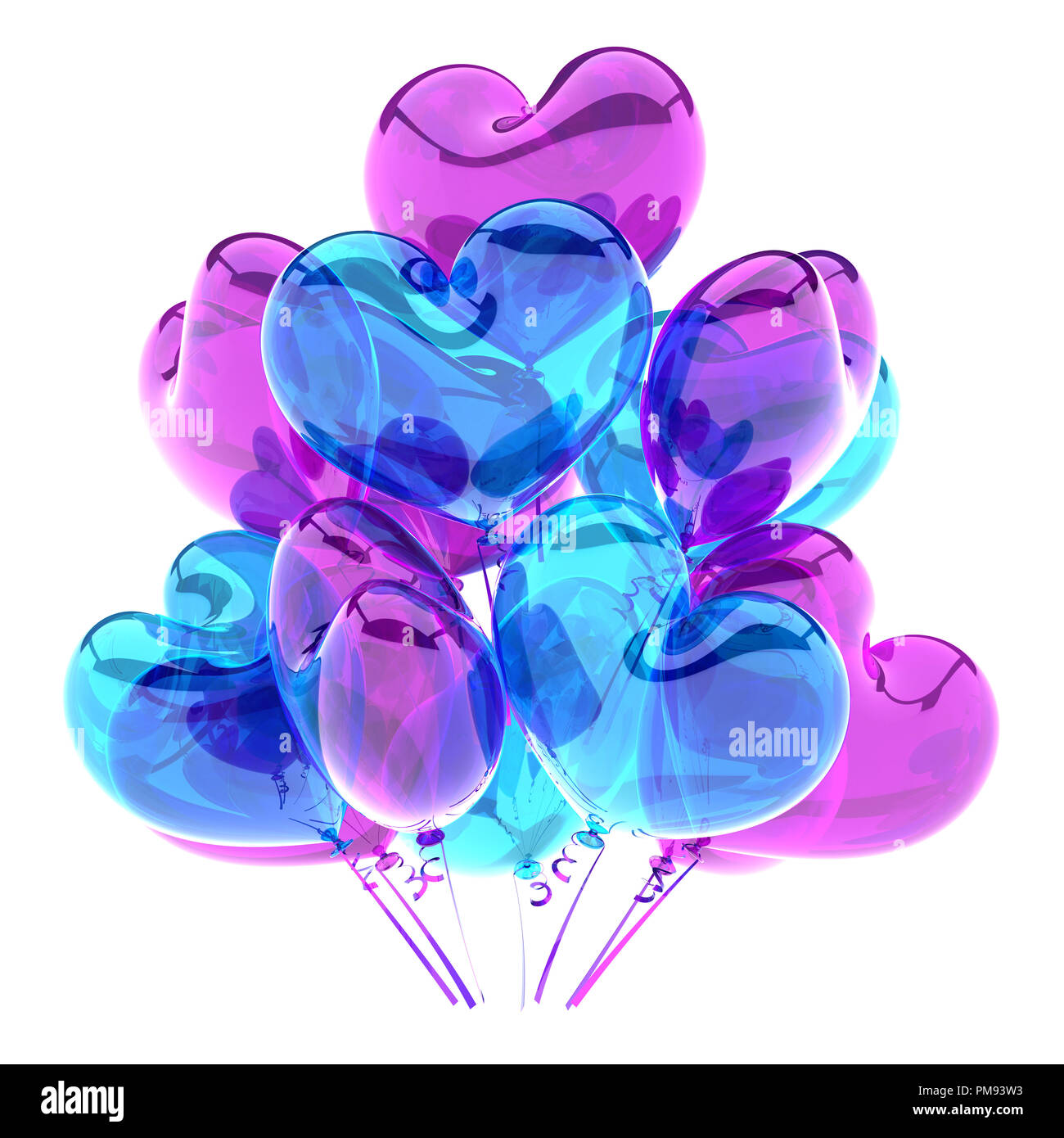 Party palloncini viola blue translucent colorate a forma di cuore.  compleanno decorazione romantica lucida. vacanza, celebrazione di amore  della scheda Messaggi di saluto. 3d renderi Foto stock - Alamy