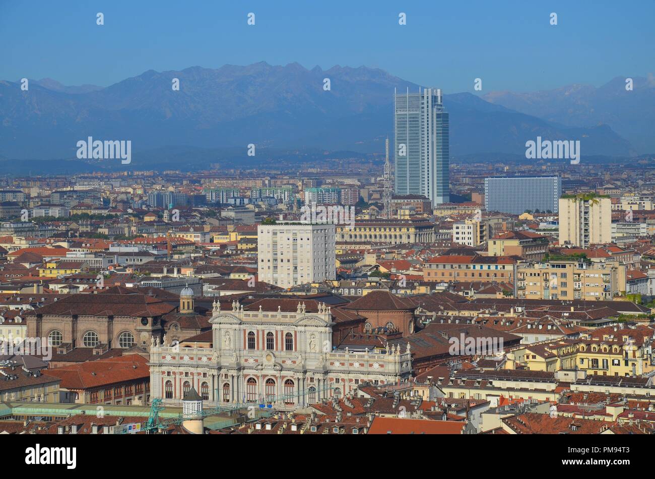 Torino (Torino), Hauptstadt der Regione Piemonte, Nord-Italien: Panoramablick von der Mole Antonelliana Foto Stock